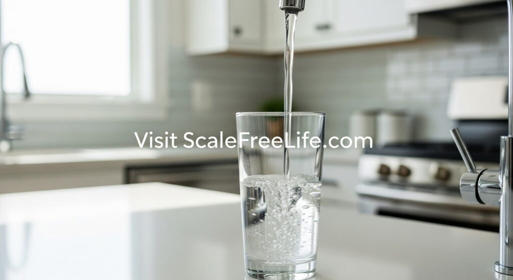 Is Your Home Being Sabotaged? How to Spot Hard Water Damage and Make the Switch? Clear glass of water being filled from a kitchen faucet with no spots or cloudiness