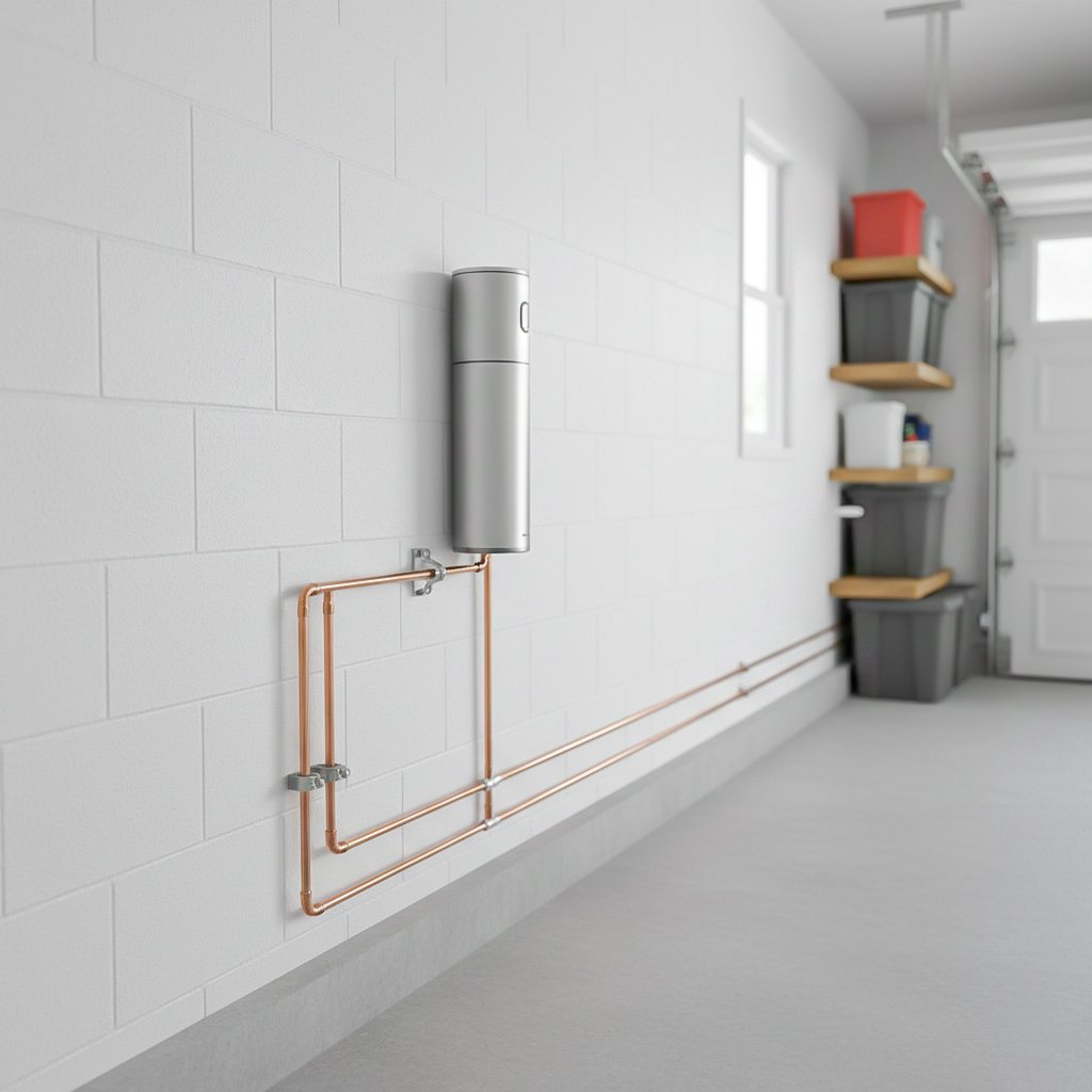 modern salt free water conditioner installed neatly on the wall